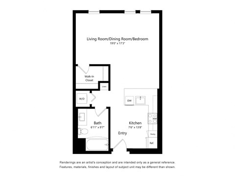Studio Floor Plan at The Huntington Luxury Apartments in Duarte CA